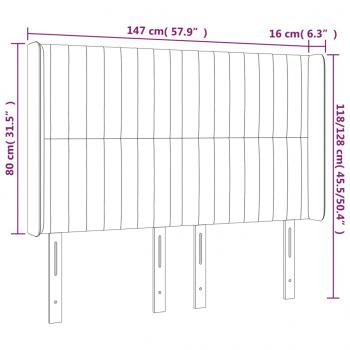 LED Kopfteil Hellgrau 147x16x118/128 cm Samt