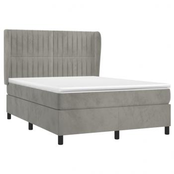 Boxspringbett mit Matratze Hellgrau 140x190 cm Samt