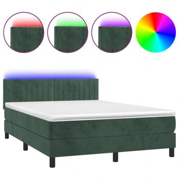 Boxspringbett mit Matratze & LED Dunkelgrün 140x190 cm Samt