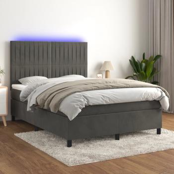 ARDEBO.de - Boxspringbett mit Matratze & LED Dunkelgrau 140x190 cm Samt