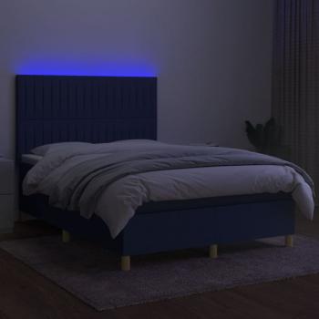 Boxspringbett mit Matratze & LED Blau 140x200 cm Stoff