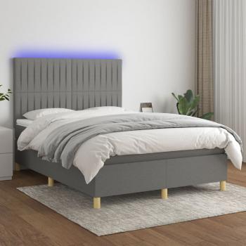 ARDEBO.de - Boxspringbett mit Matratze & LED Dunkelgrau 140x200 cm Stoff