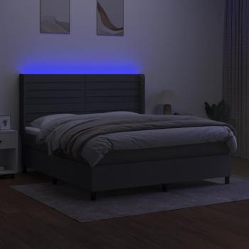 Boxspringbett mit Matratze & LED Dunkelgrau 160x200 cm Stoff