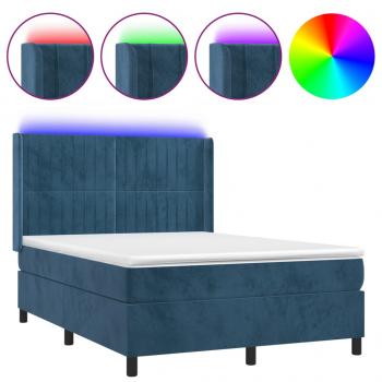 Boxspringbett mit Matratze & LED Dunkelblau 140x190 cm Samt