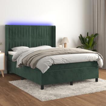 ARDEBO.de - Boxspringbett mit Matratze & LED Dunkelgrün 140x200 cm Samt