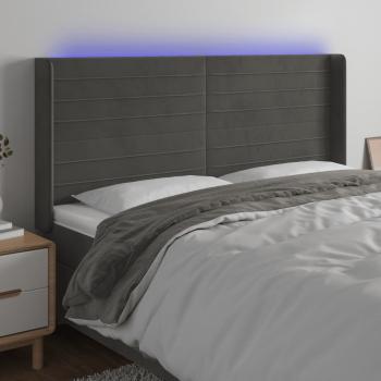 ARDEBO.de - LED Kopfteil Dunkelgrau 163x16x118/128 cm Samt