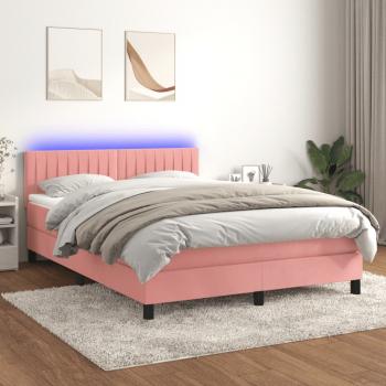 ARDEBO.de - Boxspringbett mit Matratze & LED Rosa 140x200 cm Samt