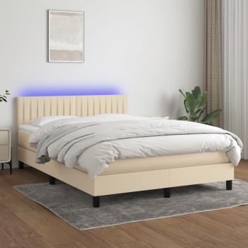 ARDEBO.de - Boxspringbett mit Matratze & LED Creme 140x190 cm Stoff