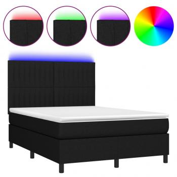 Boxspringbett mit Matratze & LED Schwarz 140x190 cm Stoff