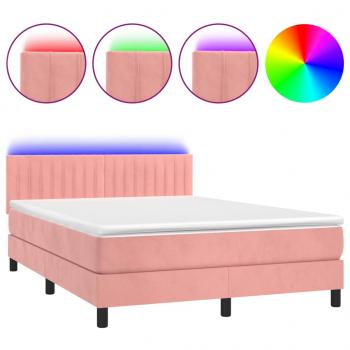 Boxspringbett mit Matratze & LED Rosa 140x190 cm Samt