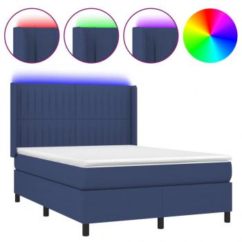 Boxspringbett mit Matratze & LED Blau 140x190 cm Stoff