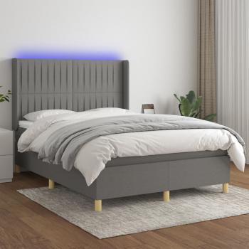 ARDEBO.de - Boxspringbett mit Matratze & LED Dunkelgrau 140x200 cm Stoff