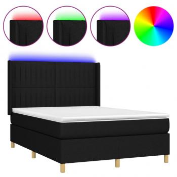 Boxspringbett mit Matratze & LED Schwarz 140x190 cm Stoff