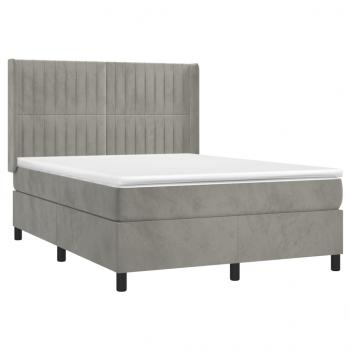 Boxspringbett mit Matratze & LED Hellgrau 140x200 cm Samt