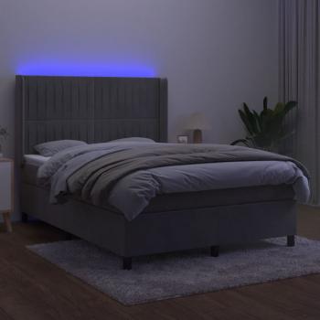 Boxspringbett mit Matratze & LED Hellgrau 140x190 cm Samt