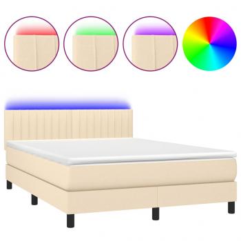 Boxspringbett mit Matratze & LED Creme 140x200 cm Stoff