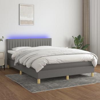 ARDEBO.de - Boxspringbett mit Matratze & LED Dunkelgrau 140x190 cm Stoff 