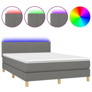 Boxspringbett mit Matratze & LED Dunkelgrau 140x190 cm Stoff 