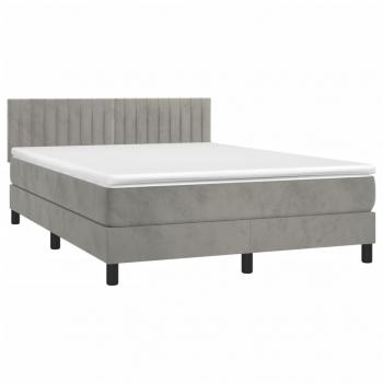 Boxspringbett mit Matratze & LED Hellgrau 140x190 cm Samt