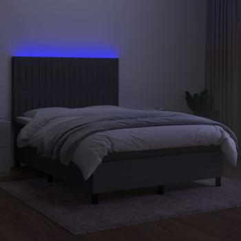 Boxspringbett mit Matratze & LED Dunkelgrau 140x190 cm Stoff