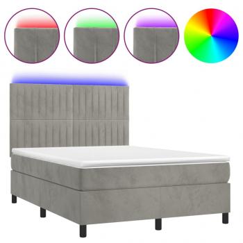 Boxspringbett mit Matratze & LED Hellgrau 140x190 cm Samt