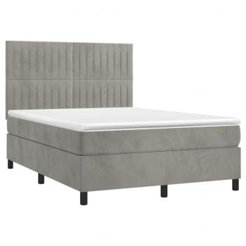 Boxspringbett mit Matratze & LED Hellgrau 140x190 cm Samt