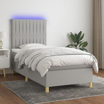 ARDEBO.de - Boxspringbett mit Matratze & LED Hellgrau 80x200 cm Stoff