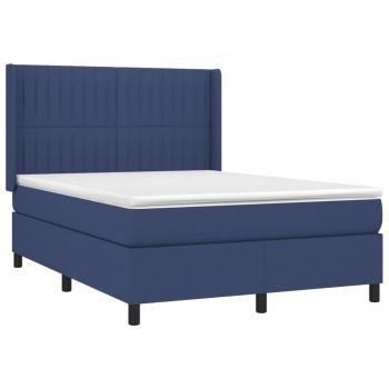 Boxspringbett mit Matratze & LED Blau 140x200 cm Stoff