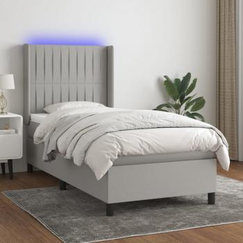 ARDEBO.de - Boxspringbett mit Matratze & LED Hellgrau 80x200 cm Stoff