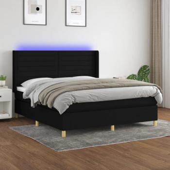 ARDEBO.de - Boxspringbett mit Matratze & LED Schwarz 160x200 cm Stoff