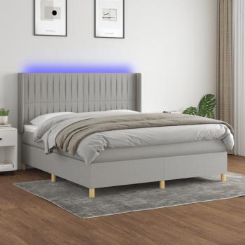 ARDEBO.de - Boxspringbett mit Matratze & LED Hellgrau 160x200 cm Stoff