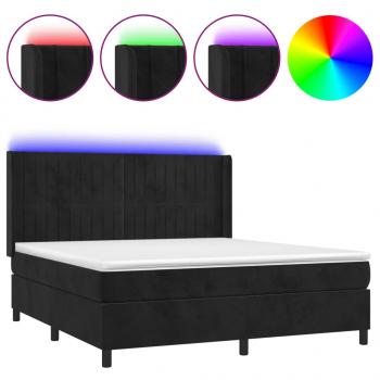 Boxspringbett mit Matratze & LED Schwarz 180x200 cm Samt