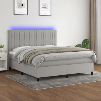 ARDEBO.de - Boxspringbett mit Matratze & LED Hellgrau 160x200 cm Stoff