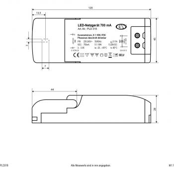 EVN Netzgerät 700mA - 9,1-18W - IP20 - Primär: 220-240V/AC dimmbar mit Phasenan- und Phasenabschnitt-Dimmer (PLD318)