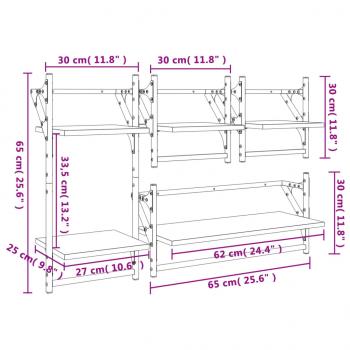 4-tlg. Wandregal-Set mit Stangen Räuchereiche Holzwerkstoff