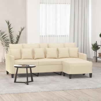 ARDEBO.de - 3-Sitzer-Sofa mit Hocker Creme 180 cm Stoff