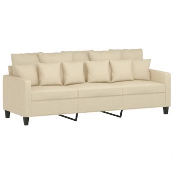 3-Sitzer-Sofa mit Hocker Creme 180 cm Stoff