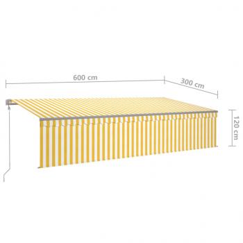 Markise Automatisch mit Rollo LED Windsensor 6x3m Gelb Weiß