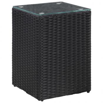 ARDEBO.de - Beistelltisch mit Glasplatte Schwarz 35x35x52 cm Poly Rattan