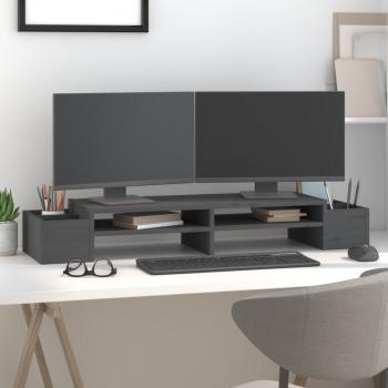 Monitorständer Grau 100x27,5x15 cm Massivholz Kiefer