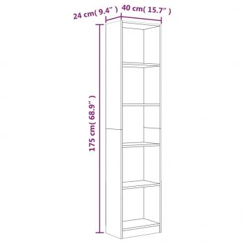 Bücherregal 5 Fächer Räuchereiche 40x24x175 cm Holzwerkstoff