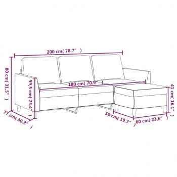 3-Sitzer-Sofa mit Hocker Cappuccino-Braun 180 cm Kunstleder