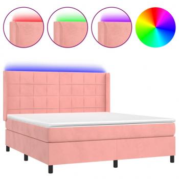 Boxspringbett mit Matratze & LED Rosa 180x200 cm Samt