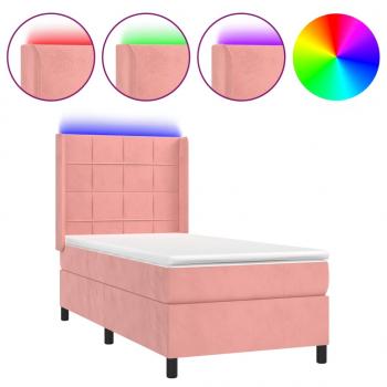 Boxspringbett mit Matratze & LED Rosa 90x190 cm Samt