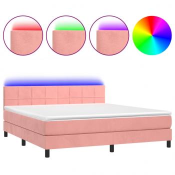 Boxspringbett mit Matratze & LED Rosa 180x200 cm Samt