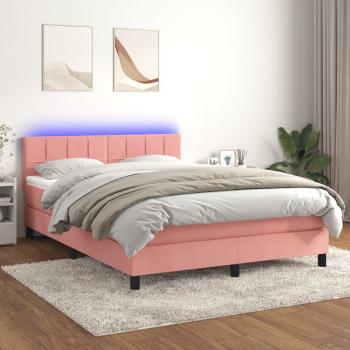 ARDEBO.de - Boxspringbett mit Matratze & LED Rosa 140x190 cm Samt