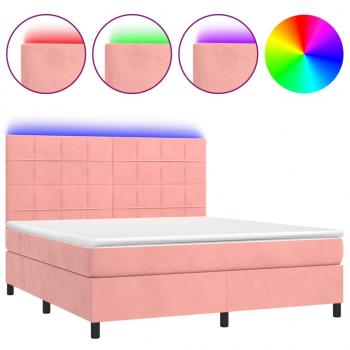 Boxspringbett mit Matratze & LED Rosa 180x200 cm Samt