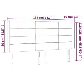 LED Kopfteil Hellgrau 163x16x118/128 cm Samt