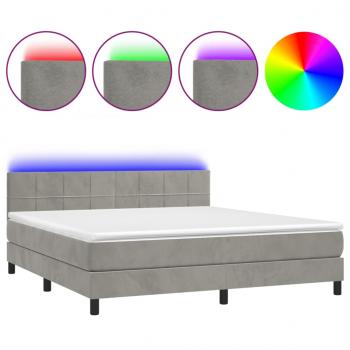 Boxspringbett mit Matratze & LED Hellgrau 160x200 cm Samt