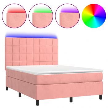 Boxspringbett mit Matratze & LED Rosa 140x190 cm Samt